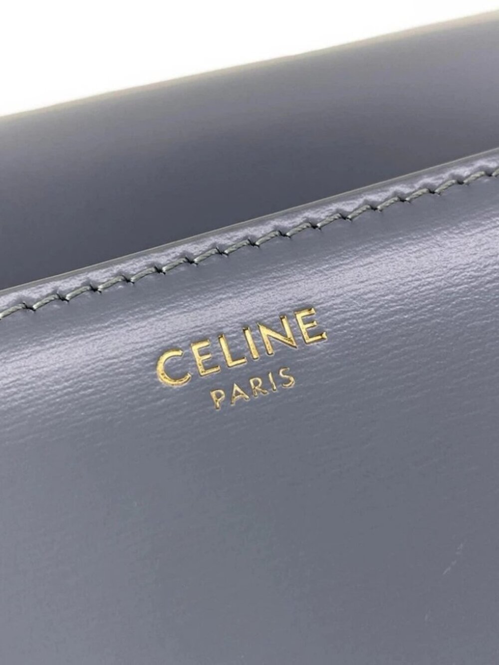 CELINE Triomphe Medium - Blue Gray Shiny Calfskin Shoulder Bag - Picture 9 of 16